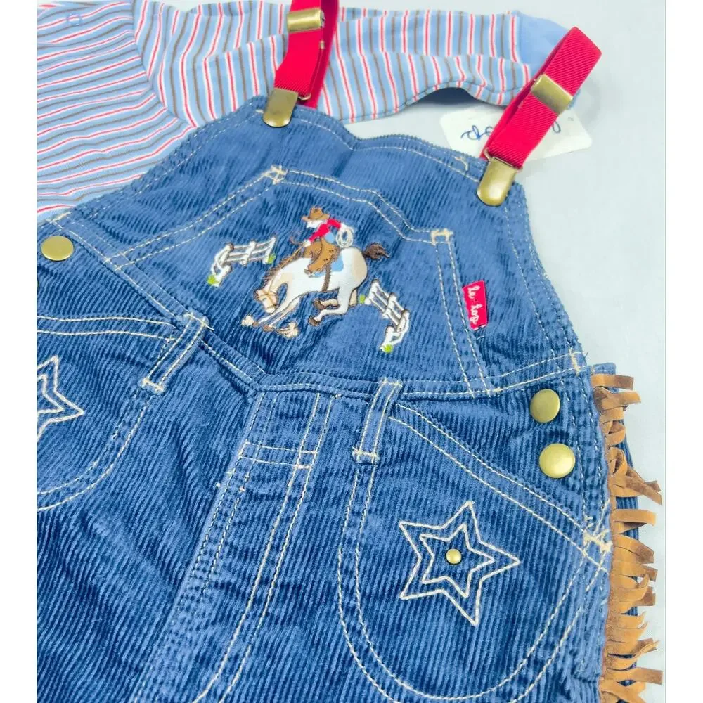 Vintage Le Top Western Cowboy Corduroy Fringe Overall Set 18M Deadstock NWT NOS